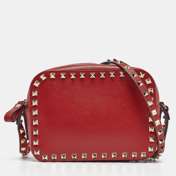 Valentino Handbags - VALENTINO Red Leather Studded Camera Crossbody Bag